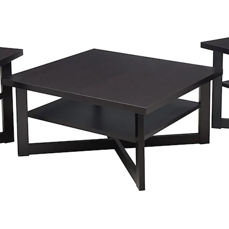 Contemporary Square Cocktail Table with Shelf